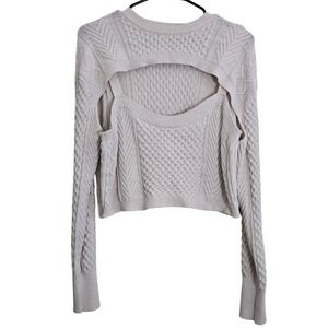 Soka Collection Beige Knit Cut Out Long Sleeve Cropped Sweater Size S Soft Punk‎